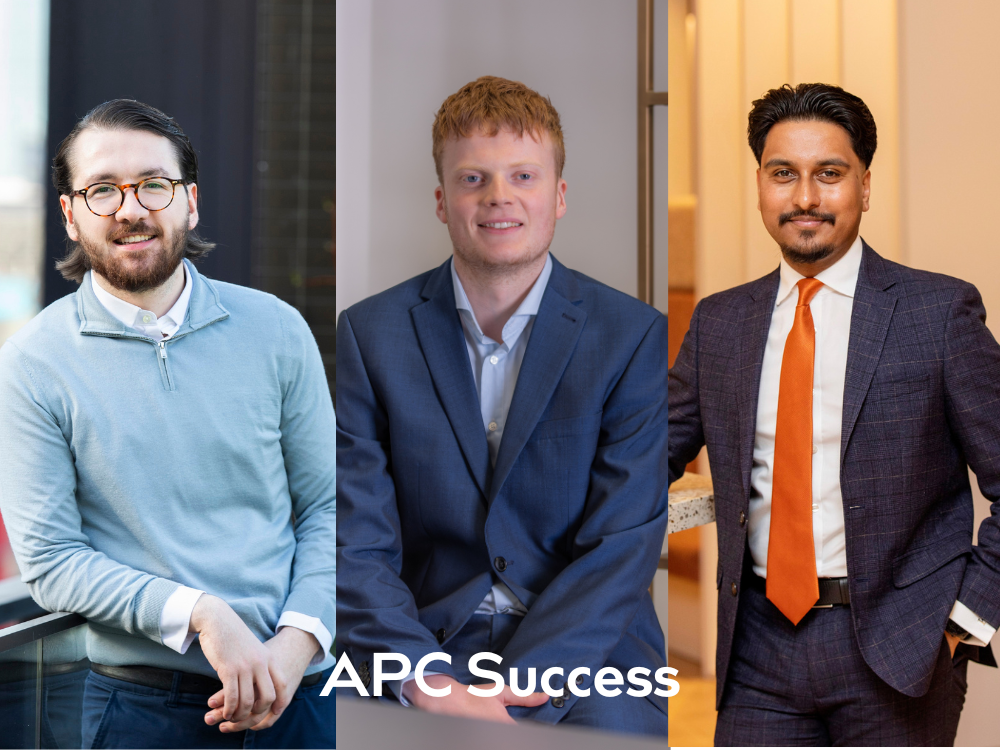Three images of men in corporate attire with title APC success