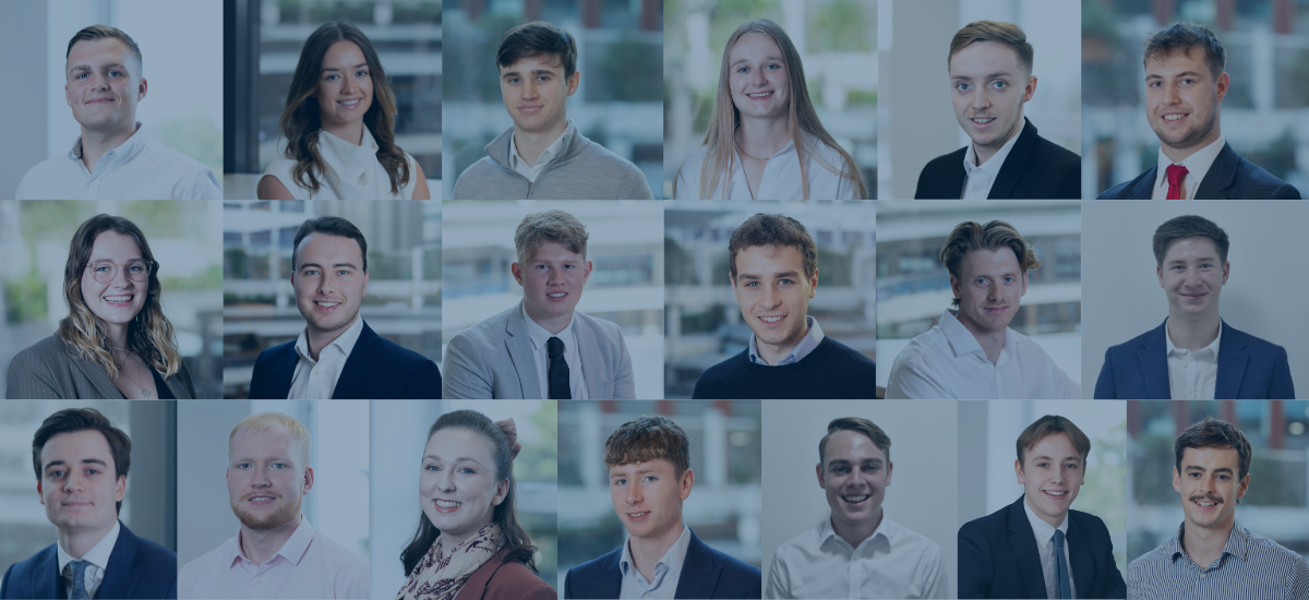 A banner of 19 young men and female students celebrating national apprenticeship week.