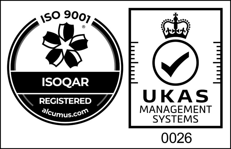 A black Jpeg Logo for Ukas Management Systems and ISOQAR.