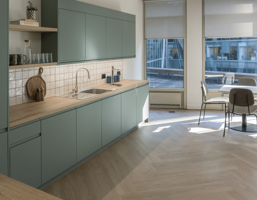 Inside of a modern kitchen in an office building