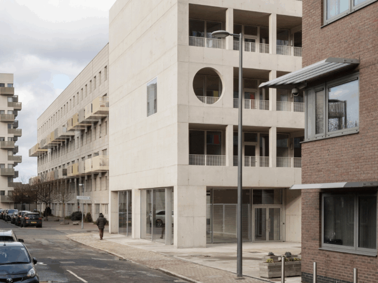 A street view of a residential building.