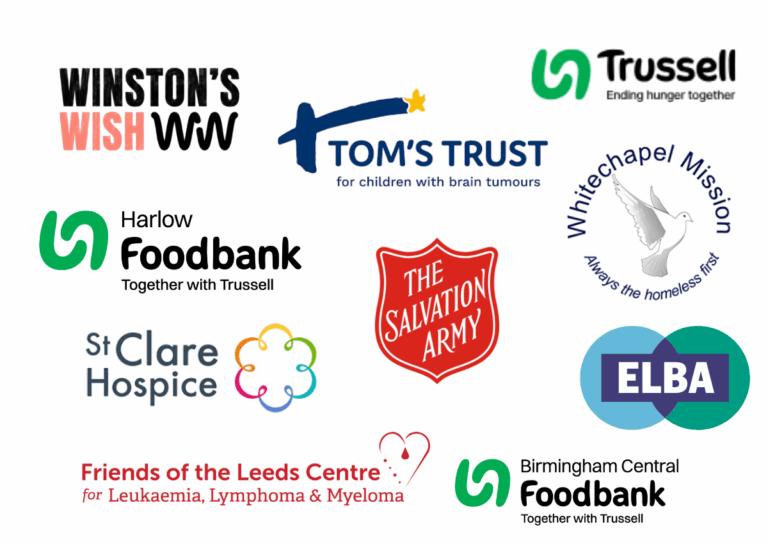 Logos of charities different Stace offices supported during Christmas 2025.